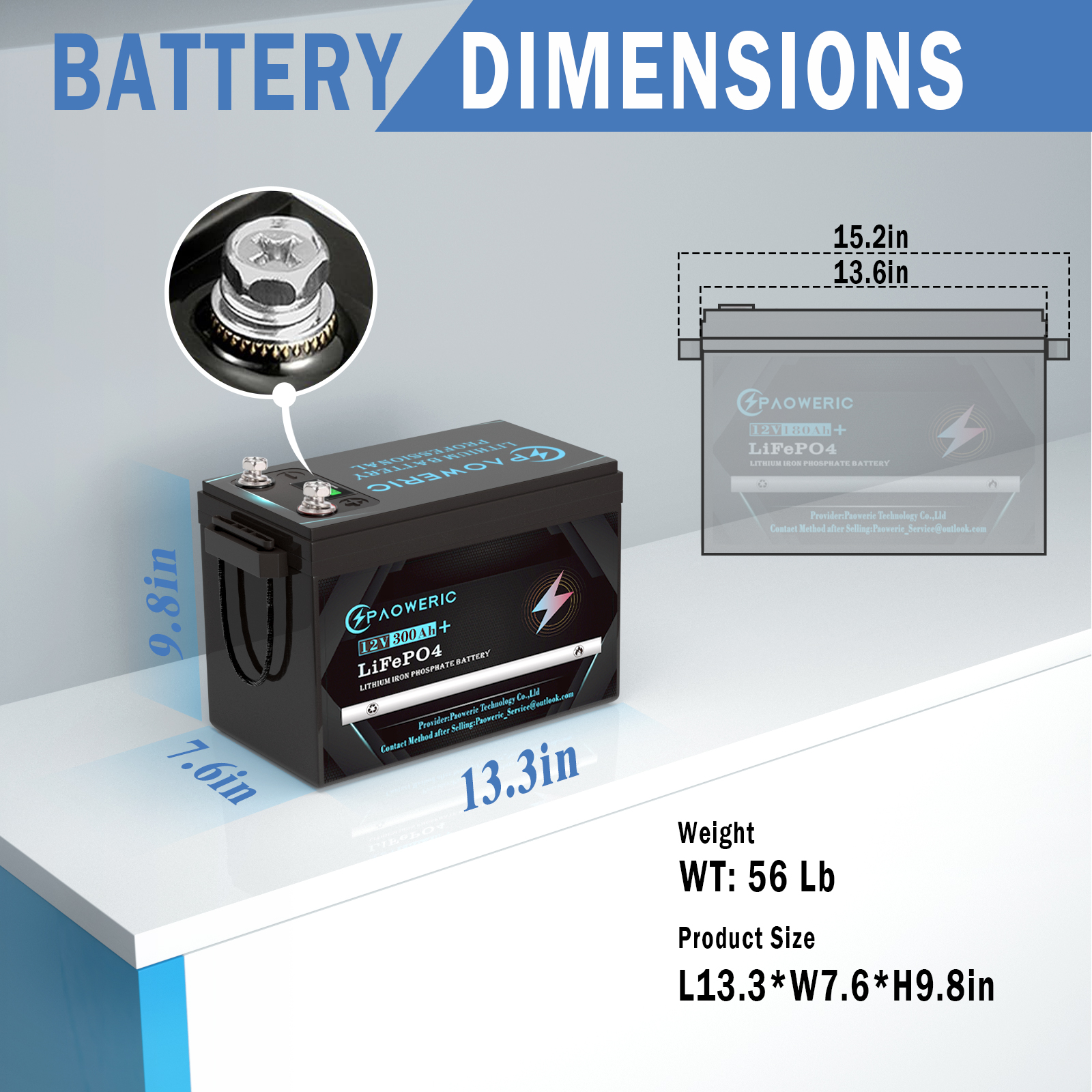 Paoweric 12V 330Ah LiFePO4 Lithium Battery with 200A BMS, Compact Lithium Iron Phosphate Battery for Solar, RV, Home Energy Storage