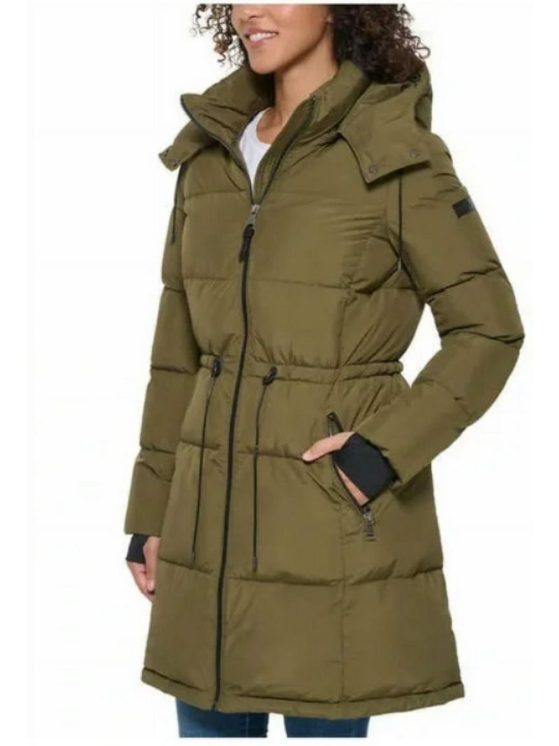 DKNY Women's Long Puffer Parka Jacket (Olive Green, XXL)