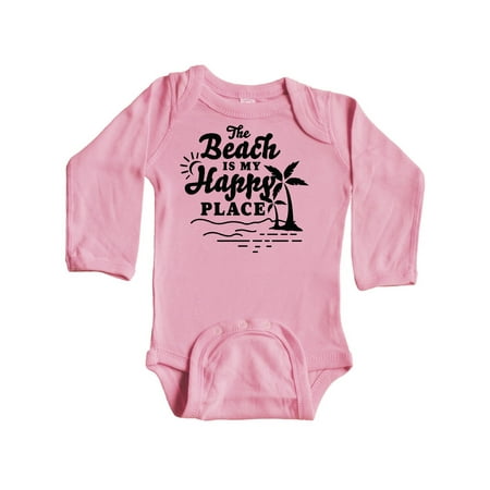 

Inktastic The Beach is My Happy Place with Palm Trees Gift Baby Boy or Baby Girl Long Sleeve Bodysuit