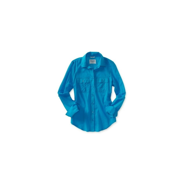 Aeropostale - Camisa con botones de tejido transparente para mujer, azul, extragrande Aeropostale Camisa con botones