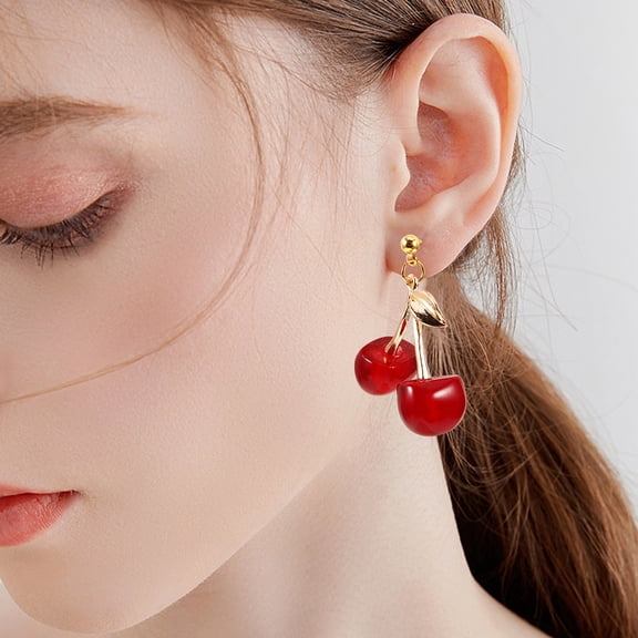 LOLIPPYY 1 Pair Cherry Earrings Statement Jewelry with Dangle Design for Women