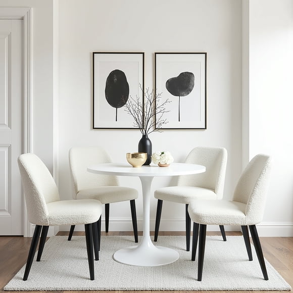 Aykah Capri Dining Chairs Set of 4, Modern Upholstered Dining Room Kitchen Side Chair with Metal Legs, Space Saving, Easy to Assemble (Bouclé, Moonlight Bouclé)