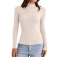 thumbnail image 2 of Womens Long Sleeve Stretch Crewneck Ribbed T-Shirt Fitted Casual Basic Tops Beige 3XL, 2 of 6