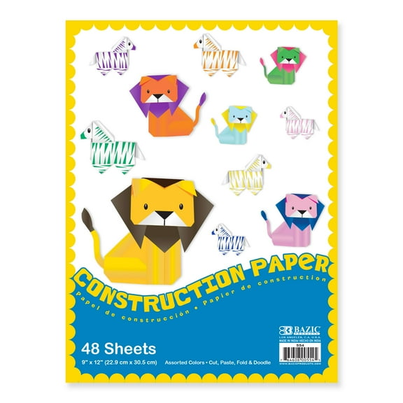 BAZIC Construction Paper Pad 48 Sheets 9" X 12", Assorted Colors [554]