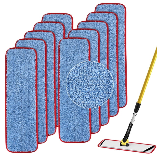 BeiLan Tampons de Vadrouille en Microfibre - Lot de 10 Recharges Réutilisables pour Nettoyage Humide et Sec pour Vadrouilles de 18 Pouces et 17 Pouces, Compatible avec Rubbermaid Commercial et Toute Microfibre