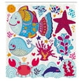 thumbnail image 3 of Ambesonne Cartoon Shower Curtain, Marine Ocean Life, 69"Wx84"L, Multicolor, 3 of 5