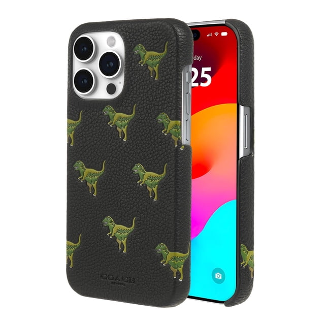 Funda de piel auténtica grabada Coach para iPhone 15 Pro Max