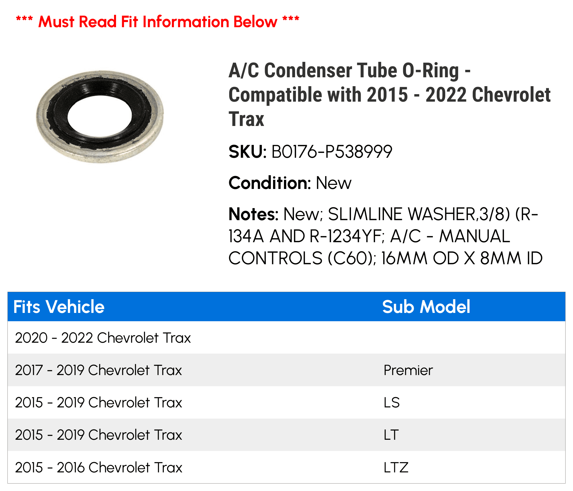 A/C Condenser Tube O-Ring - Compatible with 2015 - 2022 Chevrolet Trax - AC Delco