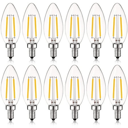 

Luxrite 4W E12 Vintage Candelabra Dimmable LED Light Bulbs 40W Equivalent 400 Lumens 2700K Warm White Blunt Tip 12-Pack