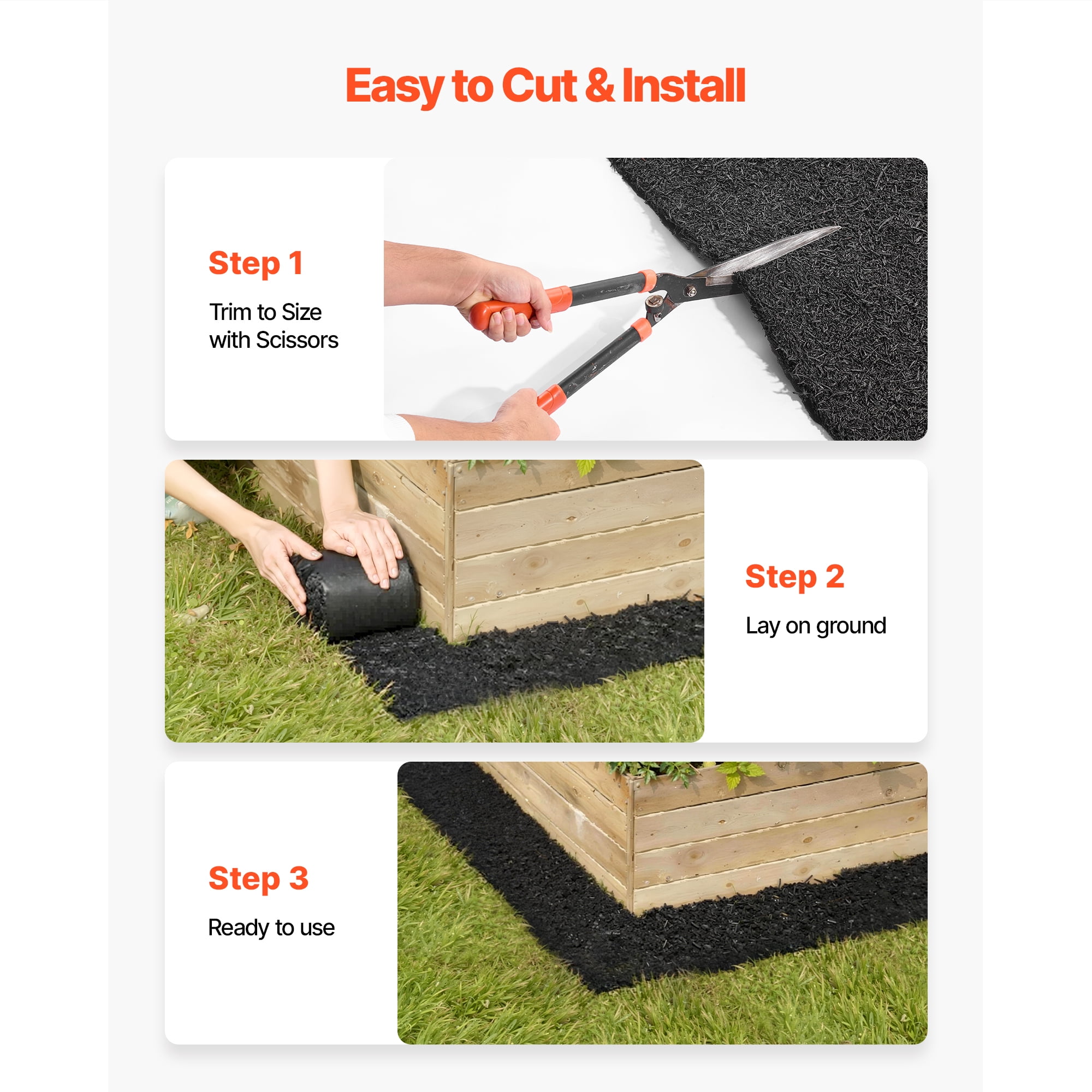 KFFKFF Recycled Rubber Mulch Mat Roll, 140 x 4.5 in, Durable Garden Edging Border with Stakes, Natural-Looking Flower Barrier, 0.5 in Thick, Cuttable for Landscaping