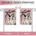 thumbnail image 4 of Welcome Fall White Pumpkin Garden Flag Double Sided, Autumn Pink Bow Polka Dots Decorative Yard Outdoor Home Small Decor, Thanksgiving Burlap Farmhouse Outside House Decoration 12.5 x 18, 4 of 6