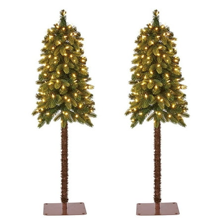 Home Heritage True Bark 4 Foot Artificial Christmas Tree w/ White Lights (2
