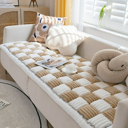 

1pc Plush Plaid Sofa Cushion Floating Window Cushion Cushion