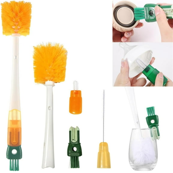 Bxaolu 5-in-1 Water Bottle Cleaner Brush Set, 14.2" Long Handle Bottle Cleaning Brush, 3 Straw Brush, Removable Nipple Brush, Detail Brush for Cup Lid Gap, Orange