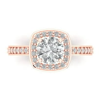 1.335 ct Round Cut White Sapphire Solitaire with Simulated Diamond Accents 18K Rose Gold Womens Engagement Ring