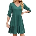 thumbnail image 3 of WILLBEST Faldas Para Mujer Vestido Holgado De Primavera Y Verano Con Cuello En V, Volantes Y Pliegues, 3 of 3