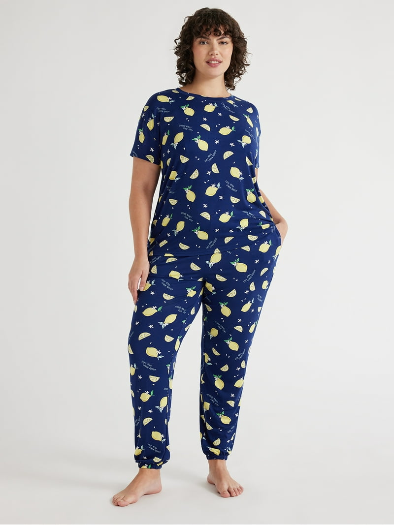 Joyspun Women's Short Sleeve Tee and Joggers Pajama Set, 2