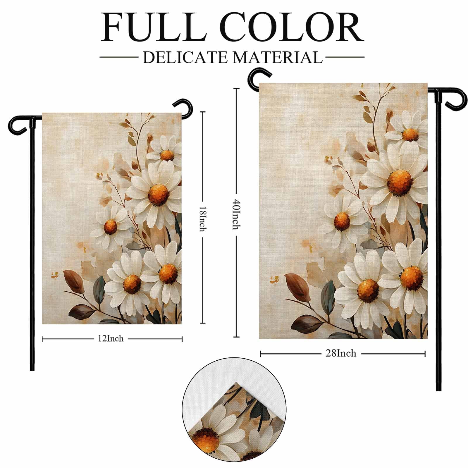 Garden Flag Double-Side Printed House Flag Vintage Style Yard Flag White Daisy Welcome Banner Decor Outdoor Holiday Decorations 28*40in