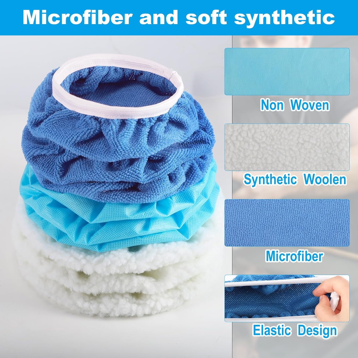 40 PCS Polishing Bonnet Pads,9 to 10 Inches Buffer Bonnets,Car Polisher Pad Bonnet,Buffing Pad Cover Waxers Bonnet,Mix Pack 24 Microfiber, 8 Non-Woven, 8 Woolen for Car Polisher
