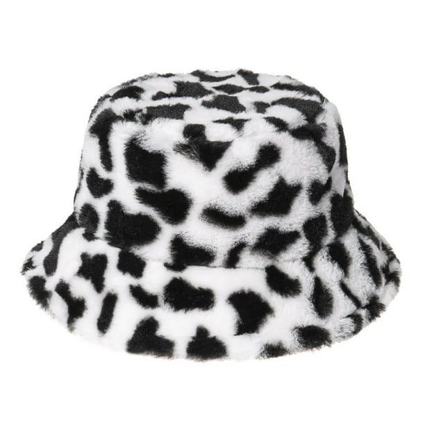 Sombreros De Cubo De Felpa Con Estampado De Vaca Para Otoño E Invierno, Sombrero Cálido Para Exteriores Con Cuerda Ajustable, Sombrero De Pescador Unisex Para Lavabo Inevent AP006287-03