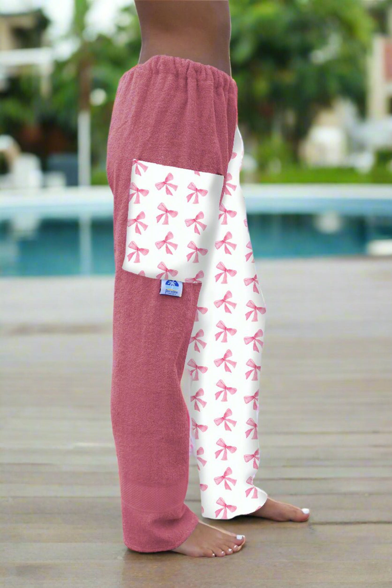 Towel Pants for Swimmers – IN STOCK Fast Shipping - Beach Coverup – Swim wear - Pink Bows