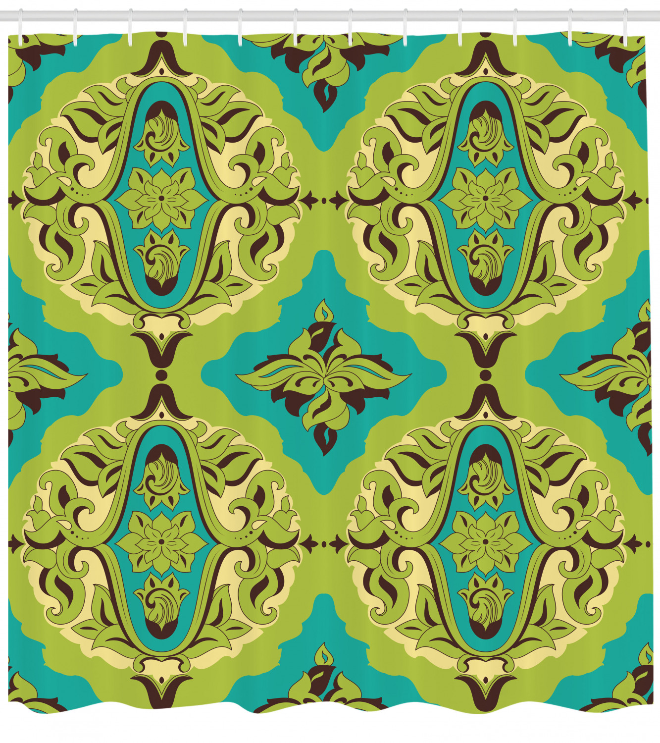 Damask Shower Curtain, Arabesque Floral Motifs with ...