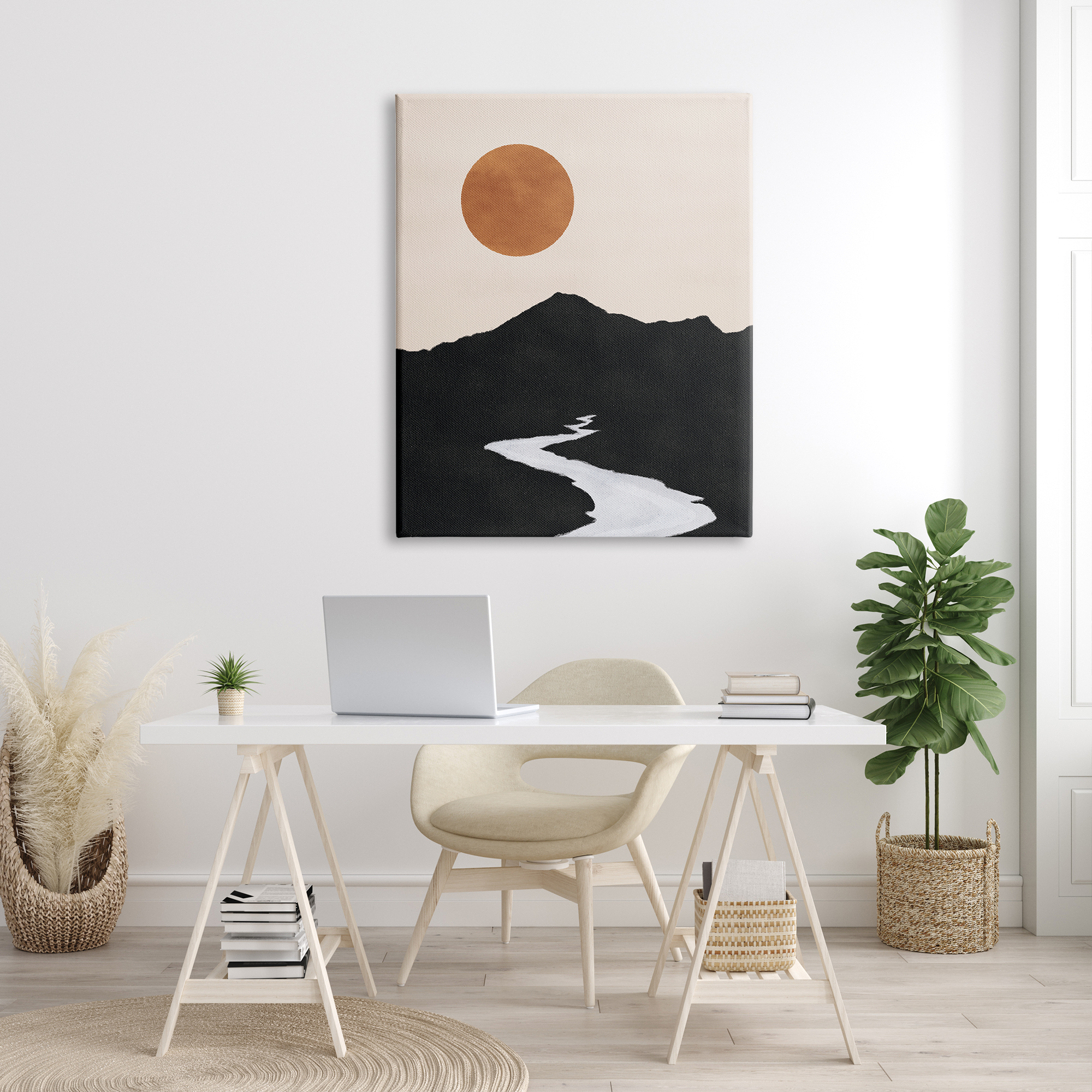 Stupell Industries Receding Stream Into Distant Mountain Ochre Sun Graphic Art Gallery Wrapped Canvas Print Wall Art, Design by JJ Design House LLC