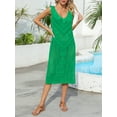 thumbnail image 5 of FEORJGP Women's Bikini Cover Ups Sleeveless Slim Dress Hollow Out Midi Dress Ladies Crochet Swimwear Coverups Low V-neck Side Split Dress Summer Beachwear, 5 of 9