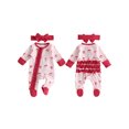 thumbnail image 2 of Lairauiy Infant Baby Girl Christmas Romper Printed Long Sleeve Footed Jumpsuit Headband 0-18 Months, 2 of 9