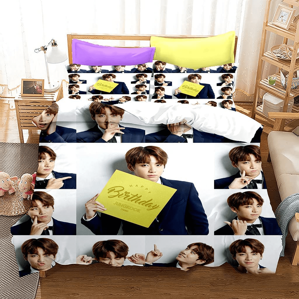 Kawaii Cute BTS Bedding Bed Set Full for Kids Teens Adults Bedroom Sets  Decor 3D Printed Korean Pop Idol Duvet Cover & 2 Pillow Cases Bedding Sets  