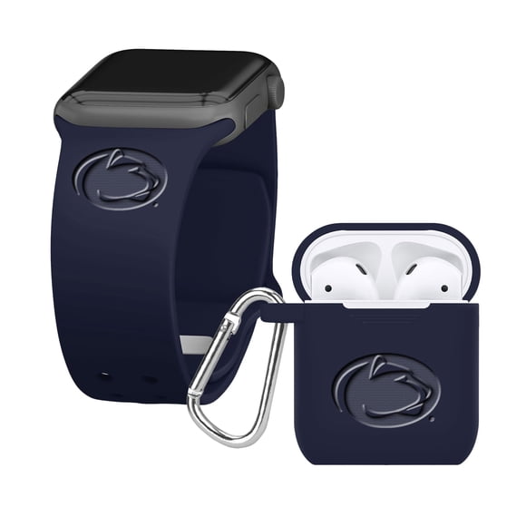 Affinity Bands Penn State Nittany Lions Gravé Ensemble en Silicone Compatible avec Apple Watch et AirPods Gen 1 & 2 (38/40/41mm Marine)