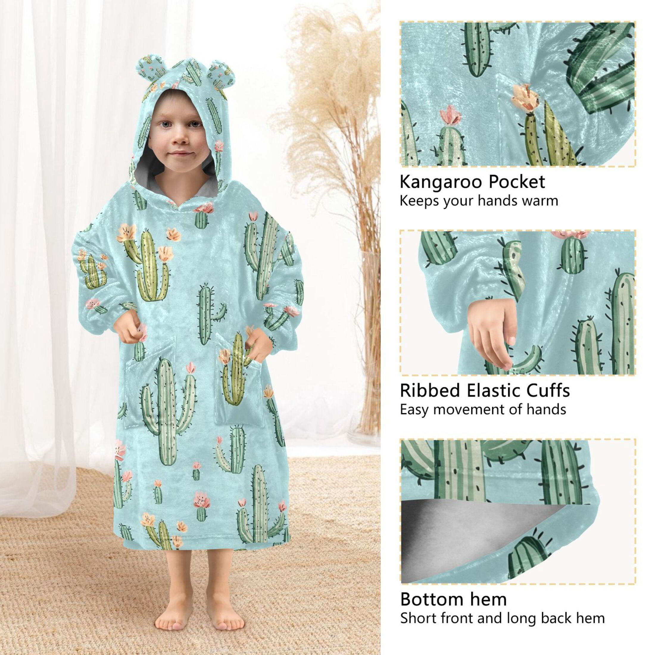 joogoo Blanket Hoodie for Cactus Flower Oversize Sweatshirt 3-14 YR L