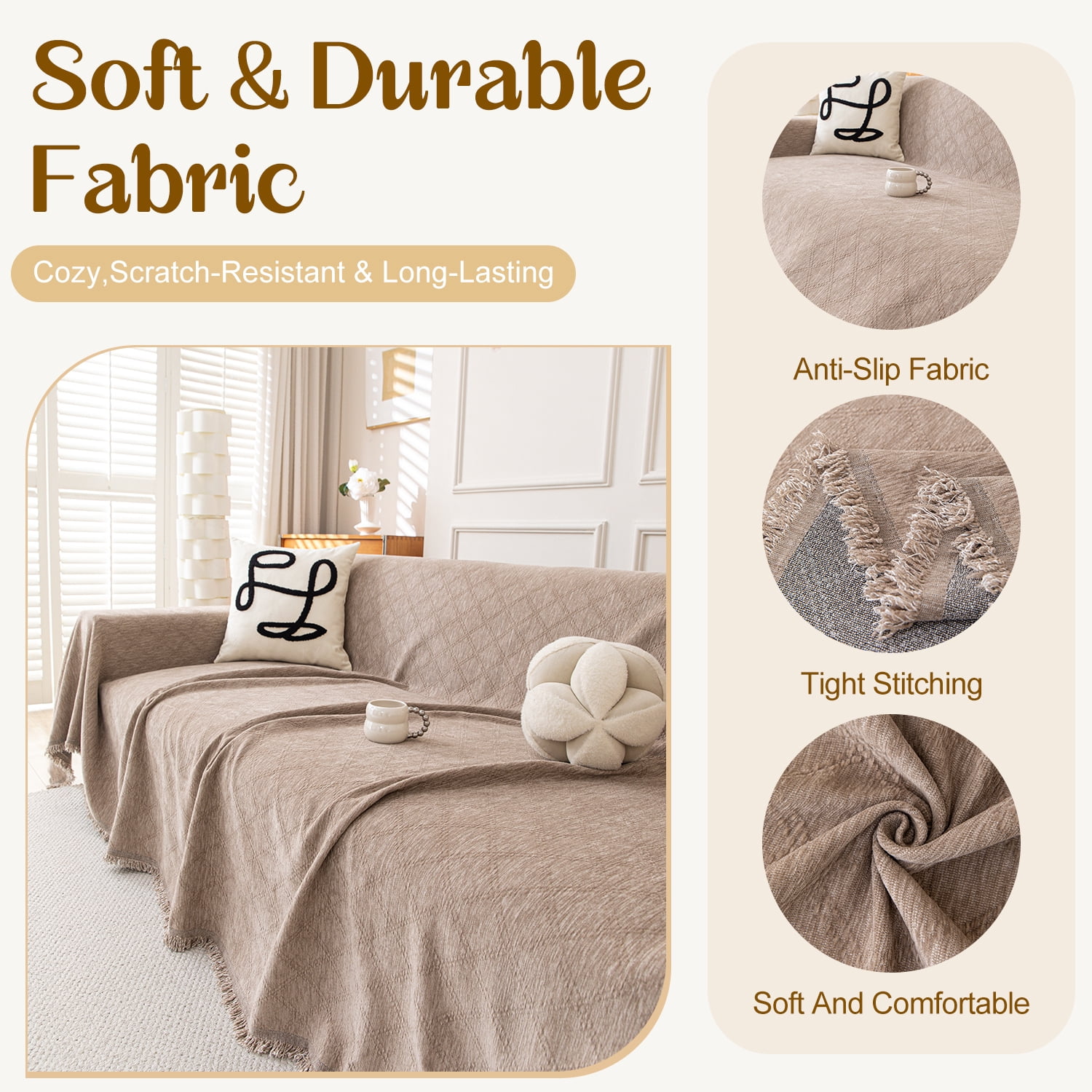 Jessy Home Sofa Cover Slipcover Couch Cover Protector Durable Multi-Function Furniture Cover for Pets Dogs Cats Home Decor Sofa Covers for Living Room 71"x 150"Light Coffee