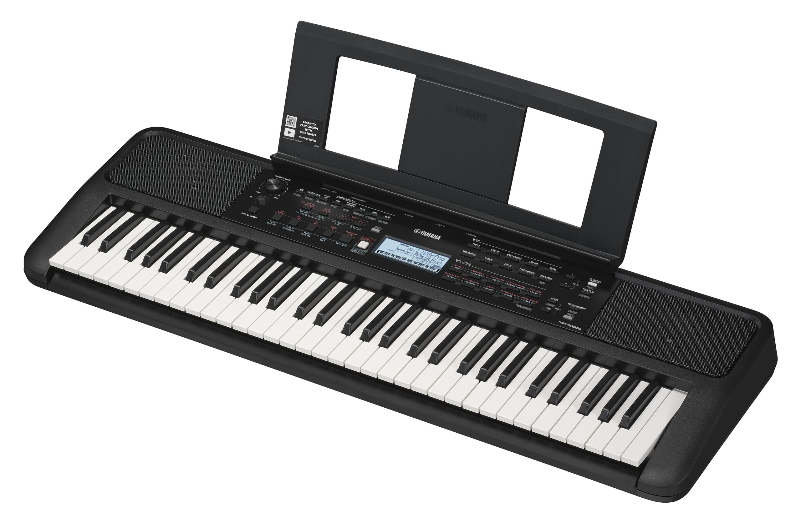 Yamaha PSRE383 61-Key Portable Electronic Piano with Power Adapter, Black