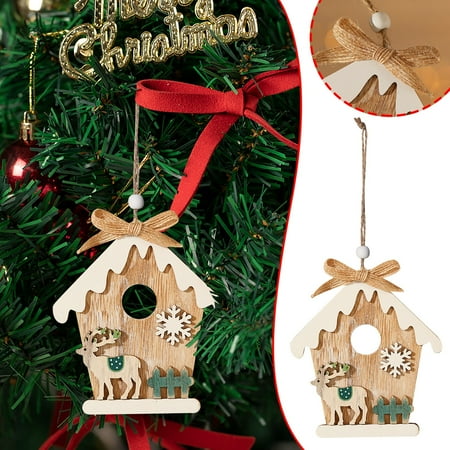 

2PC Home Decor Christmas Tree Small Pendant Wooden Colored Drawing Bell Decorations Deer Style Room Decor Wall Bedroom