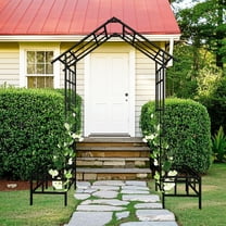 Olurrisa Metal Garden Arch with Adjustable Width W68.11''~W94.29'' Climbing Plants Support Rose Arch Outdoor Black