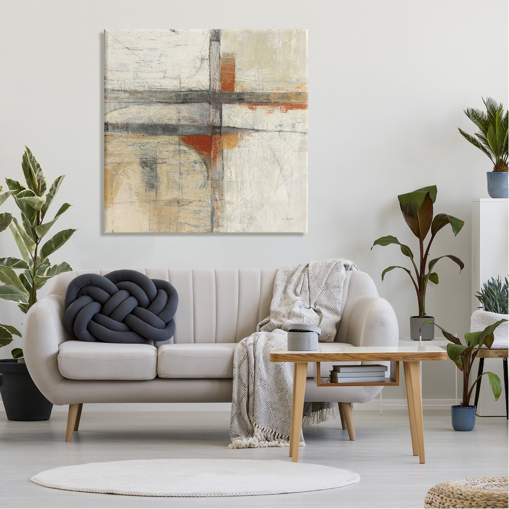 Stupell Industries Rustic Beige Abstraction Abstract Painting Gallery Wrapped Canvas Art Print Wall Art, 36 x 36