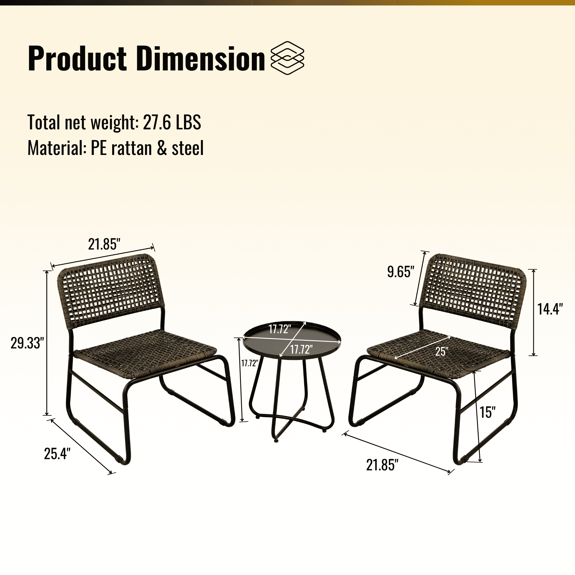 Aimee Lii Patio Furniture Set for Outdoor Balcony Porch Garden Backyard Lawn, 3 Piece Mixture Pattern PE Rattan Steel Frame And Modern Round Table, Brown Aimee Lii Patio Furniture Set for Outdoor Balcony Porch Garden Backyard Lawn, 3 Piece Mixture Pattern PE Rattan Steel Frame And Modern Round Table, Brown