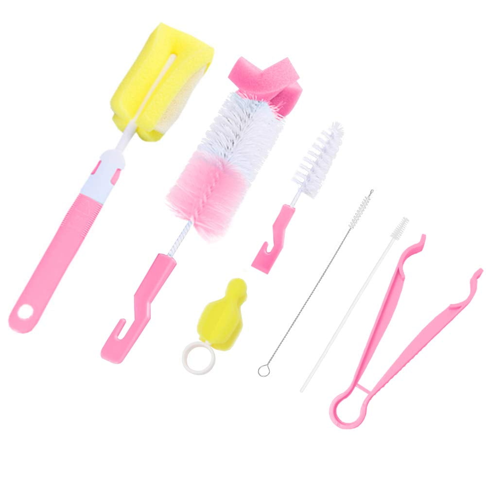 Heldig 7-Piece Bottle Brush Sponge Wash Bottle, Brush Pacifier Brush Straw Brush Bottle, Clip Bottle Cleaning Brush Set