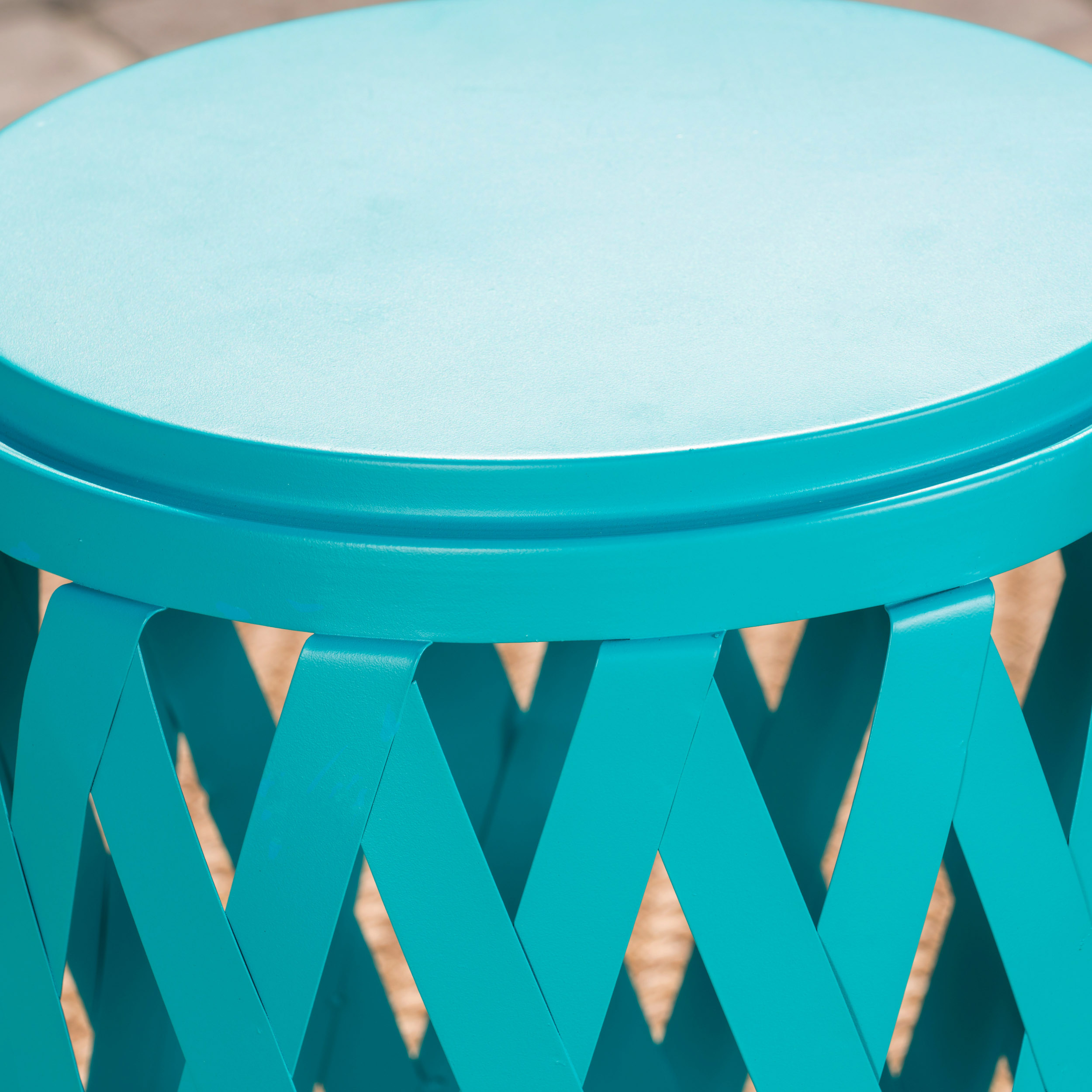 Aubriella Outdoor 14 Inch Diameter Iron Side Table, Teal - image 2 of 4