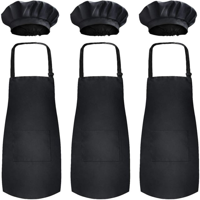 Novelty Place Kid's Apron with Chef Hat Set (3 Set) - Kid's Size Polyester Black