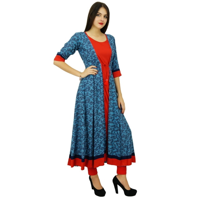 Bimba Robe kurta Évasée pour Femmes de Designer Kurti Imprimée en Rayonne Vêtements