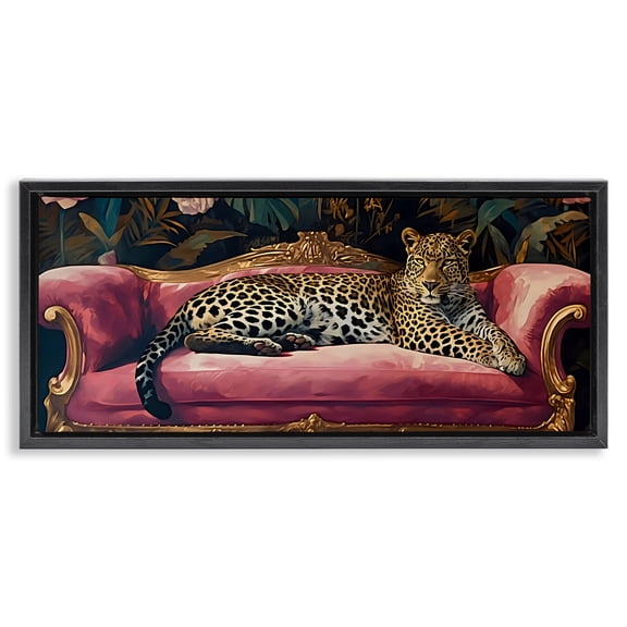 Stupell Industries Tropical Regal Relaxation Leopard on Pink Black Floating Frame Canvas Art, 25 x 11, by Creative Studio