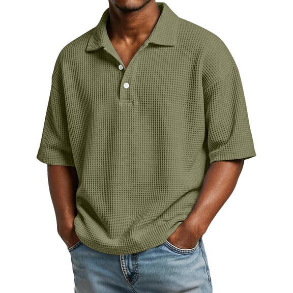 Polo Shirts for Men Short Sleeve Lapel Waffle Oversized Shirt Lightweight Loose Fit Plain Pullover Shirts Big and Tall Army Green 4XL