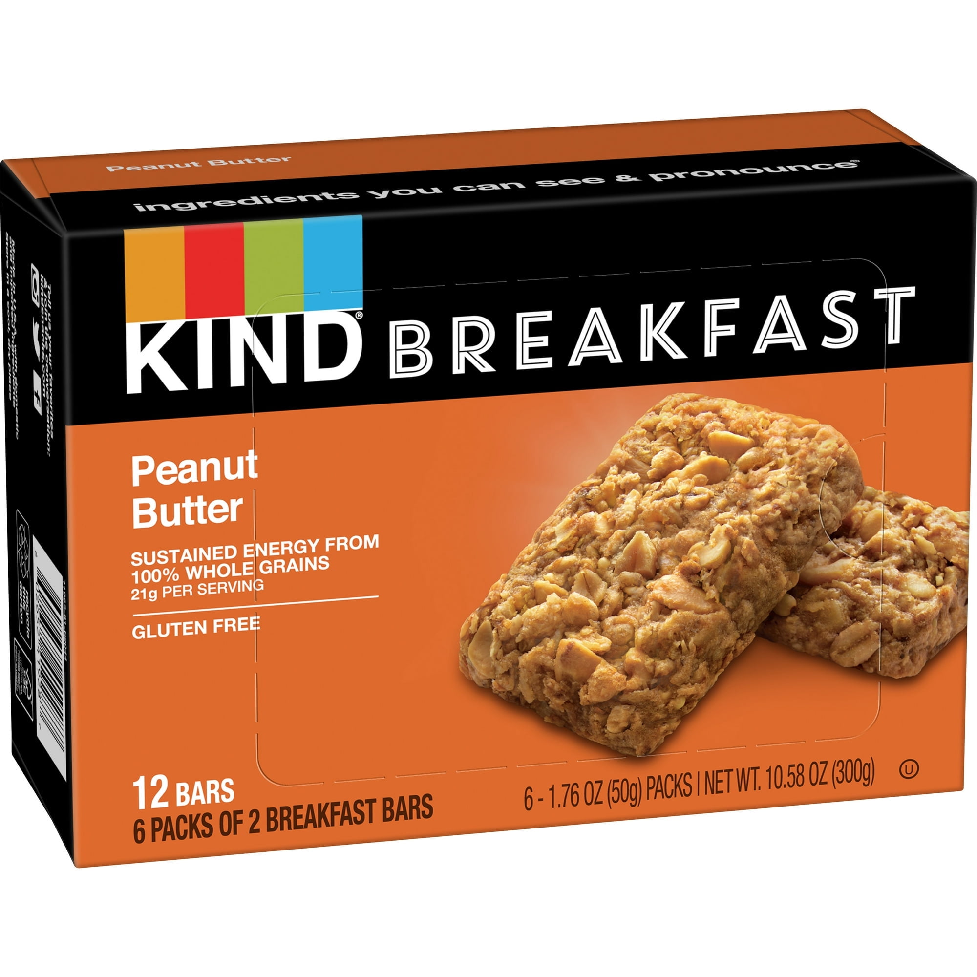 KIND Breakfast 100% Whole Grain Gluten Free Peanut Butter Snack Bars, 1.76 oz, 12 Count pack of 4
