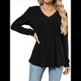 thumbnail image 3 of Blusas de Larga Abullonadas para Mujer, con Cuello en V Plisado, Estilo Túnica de Otoño, Elegantes, Informales, Holgadas, para Verano Negro S, 3 of 9