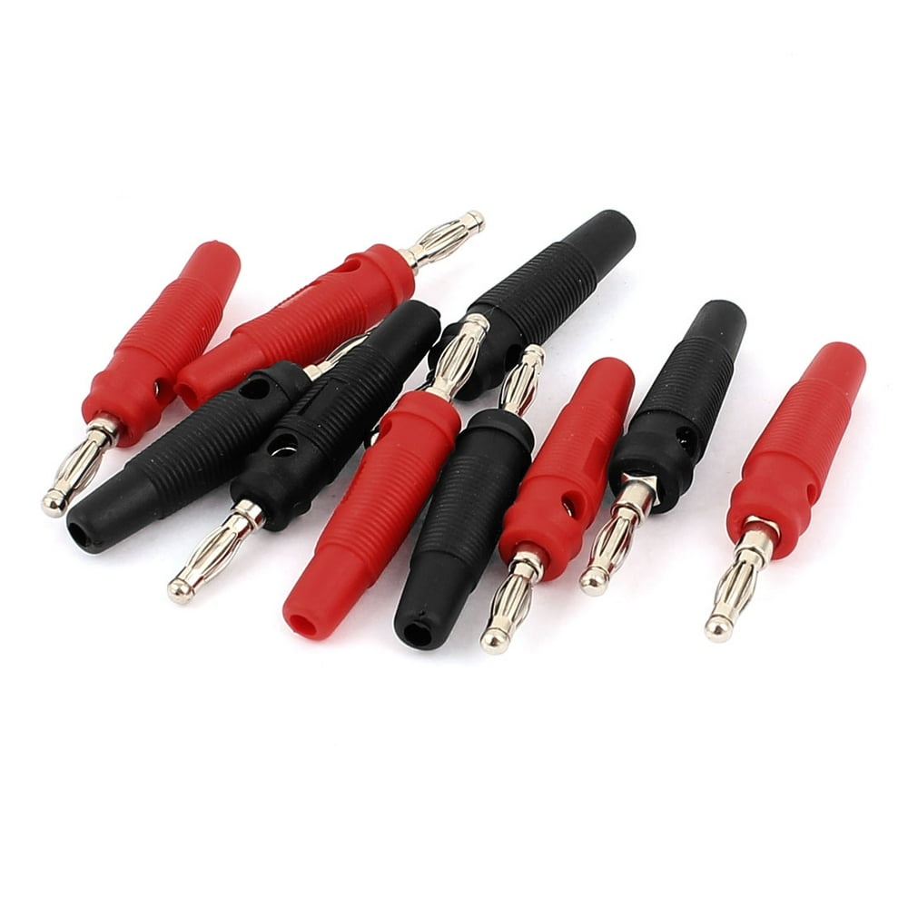 10pcs 5mm Male Banana Plug Audio Speaker Wire Cable Connector Red/Black