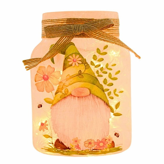 Stony Creek Gnomes In Flowers Pre Lit Jar Glass Bow Ladybug Bees Shg1272 Bees