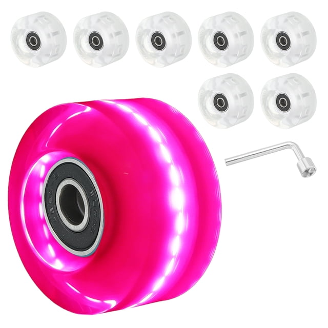 Unique Bargains 8 Pack Roller Skate Wheels Set,58mm 82A Light Up Skateboard Cruiser Wheels Set, Pink