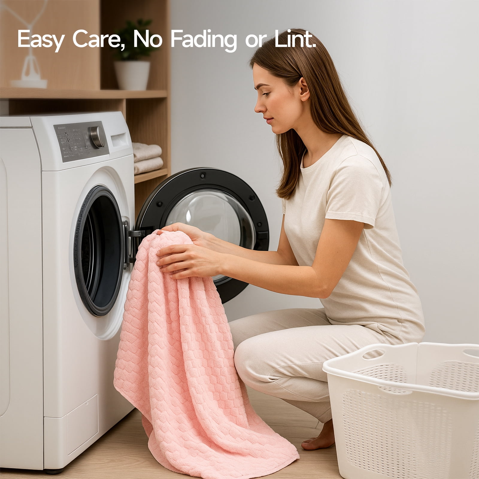 REDKISS 4-Pack Microfiber Bath Towels, 27x54 Quick Dry Waffle Towels Set. Pink Cloud Texture Super Absorbent Bath Towel for Bathroom.
